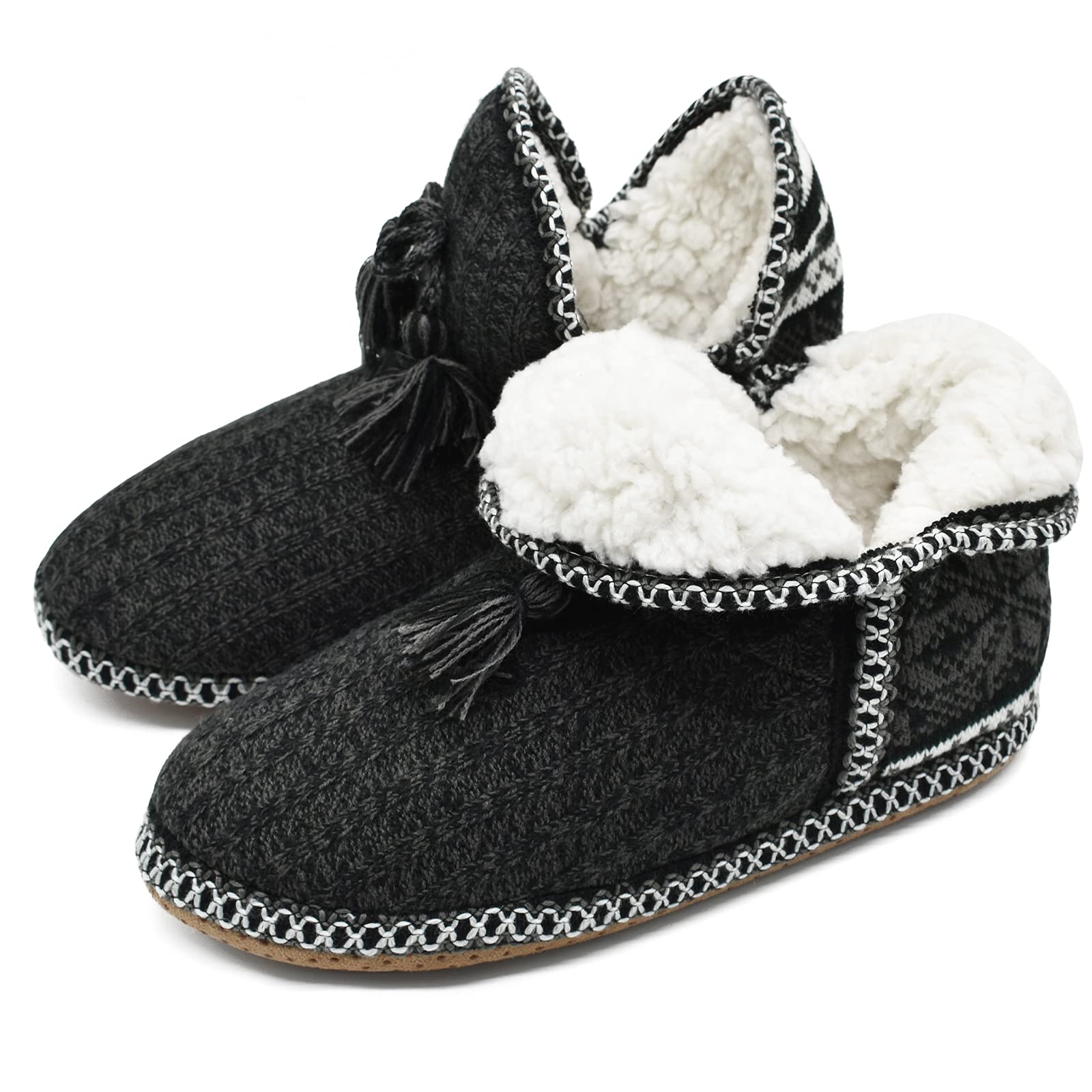 COFACE Cozy Women's Cottage with Pompom Warm Knitted Slippers Boot TPR Insoles I