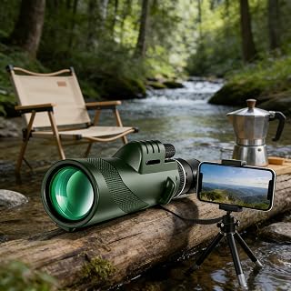 40x60 HD Portable Telescope with Phone Clip and Tripod, Green Film Lens, Stylish for Outdoor Use, Green