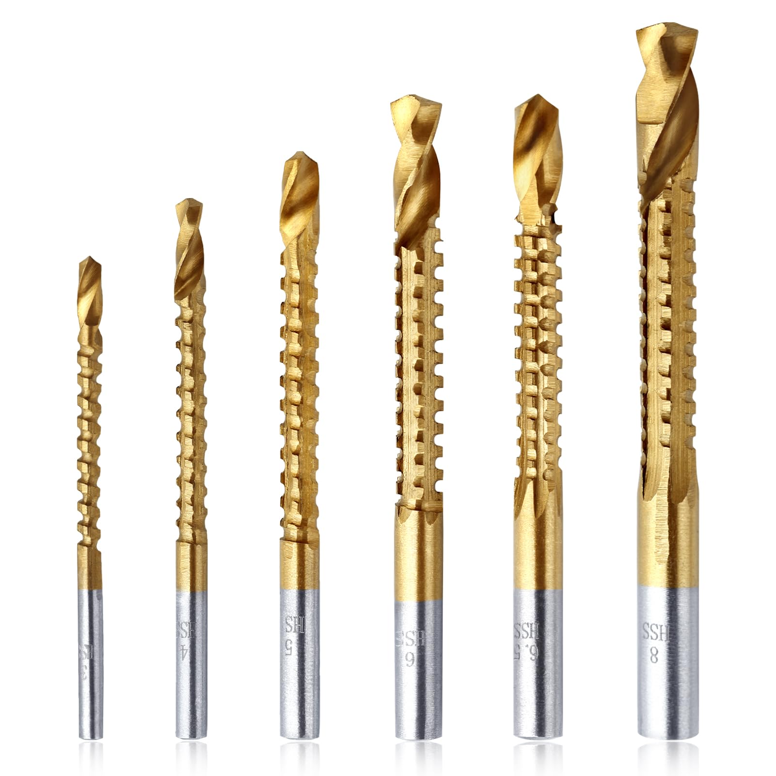 6 Pcs 3-8mm Serrated Side Cutter Impact Drill Bit Titanium Coating HSS Twist Titanium HSS Woodworking Tools