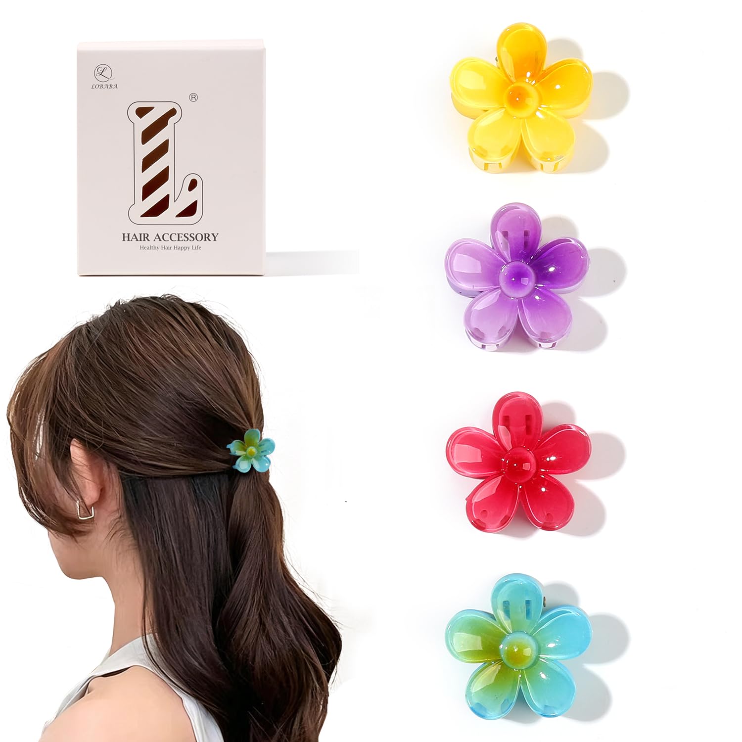 Flower Hair Claw Clips for Women - 1.6" Small Jaw Clips for Thin Medium Fine Hai