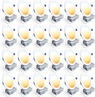 Ensenior 24 Pack 6 Inch LED Recessed Ceiling Light, 5CCT, 1200LM 12W 120V | 2700K-5000K Selectable, 5%-100% Dimmable, Ultra-Thin Canless Wafer Downlight, Aluminum, Damp Rated, ETL&FCC&IC