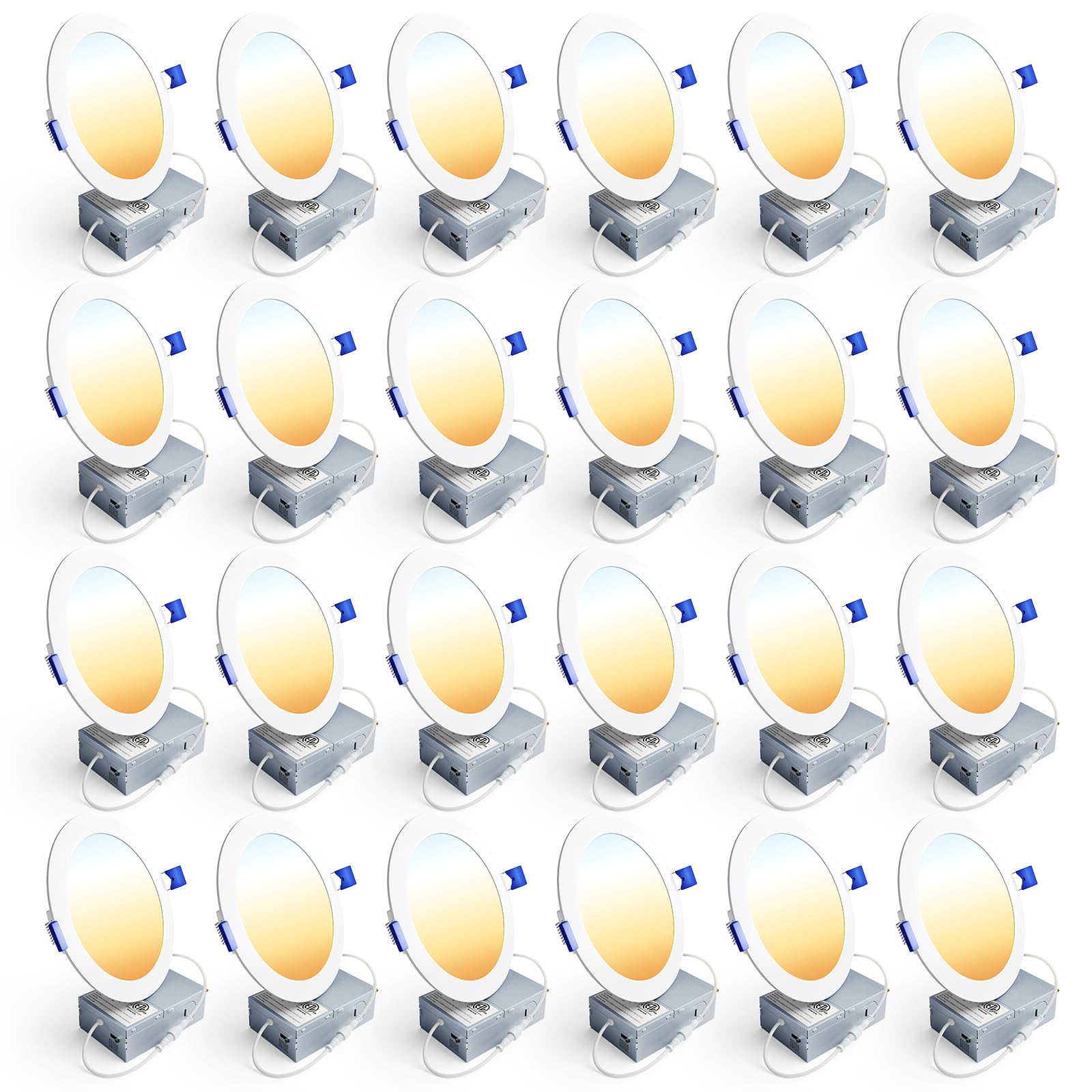 Ensenior 24 Pack 6 Inch LED Recessed Ceiling Light, 5CCT, 1200LM 12W 120V | 2700