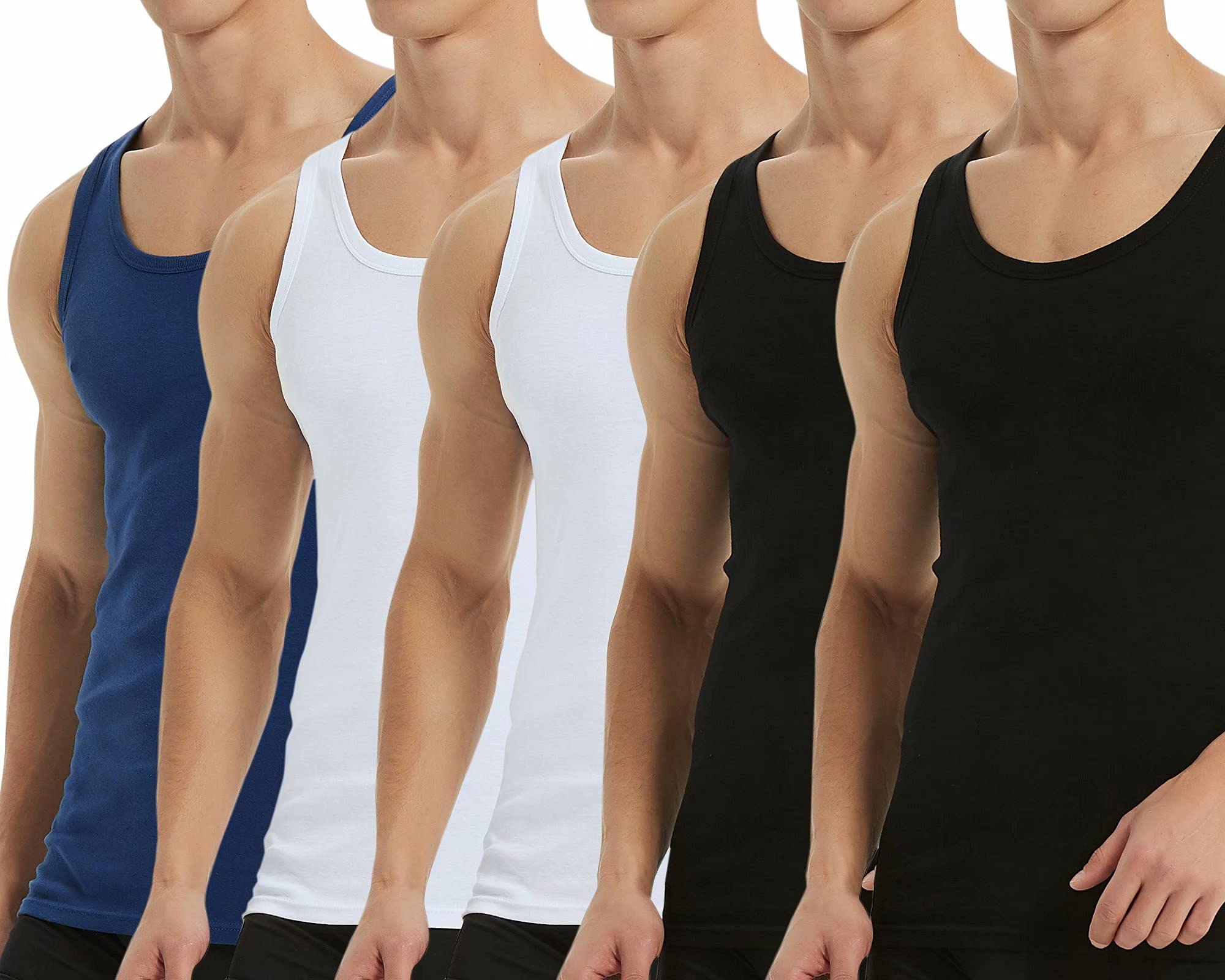 Falechay Men's Tank Top Set of 5 100% Cotton Bodybuilding