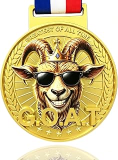 NyShineo Goat Medal, 2.56 Inches Greatest of All Time Champion Metal Medal with Award Ribbon, Championship Award Trophy Gifts for Football, Basketball, Party Game, Winners