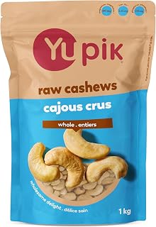Yupik Raw Whole Cashews, 1 kg, Gluten-Free, Kosher, Vegan, Crunchy Nuts, Unsalted, Unroasted, Oil-Free, Source of Protein & Iron, Nutritious, Healthy Snacks, Ideal for Baking & Cooking