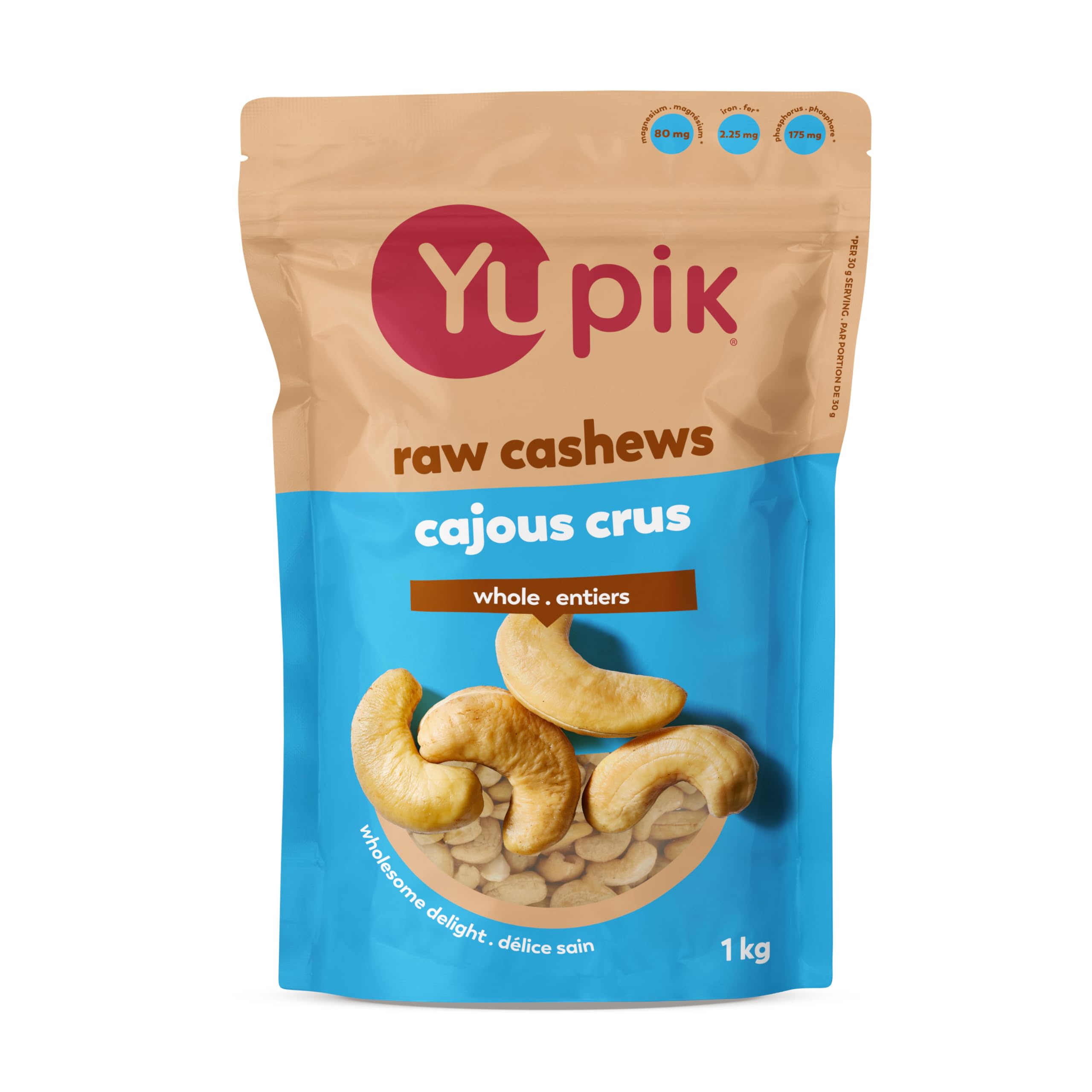 Yupik Raw Whole Cashews, 1 kg, Gluten-Free, Kosher, Vegan, Crunchy Nuts, Unsalte