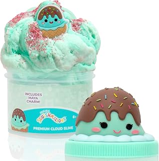 Original Squishmallows Scented Slime Jar, Chocolate, Maya the Ice Cream | Premium Cloud Slime with Mix Ins, Rubber Charm & Topper Jar, Sensory Toys for Kids, Party Favors and Goodie Bag Stuffers