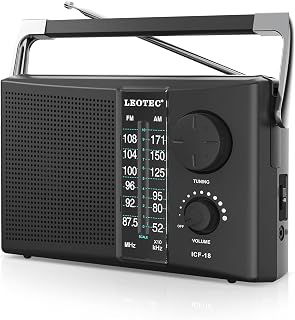 LEOTEC Portable AM FM Radio with Best Reception,Battery Operated or AC Power,Big Speaker,Large Tuning Knob,Clear Dial,Earphone Jack for Gift,Elder,Home Black
