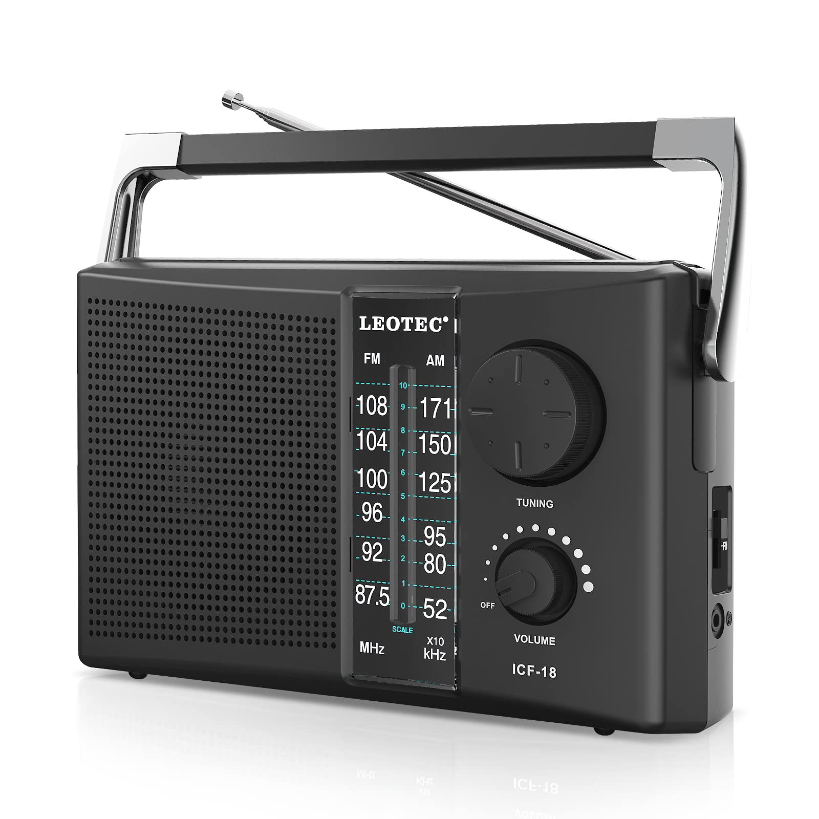 LEOTEC Portable AM FM Radio with Best Reception,Battery Operated or AC Power,Big