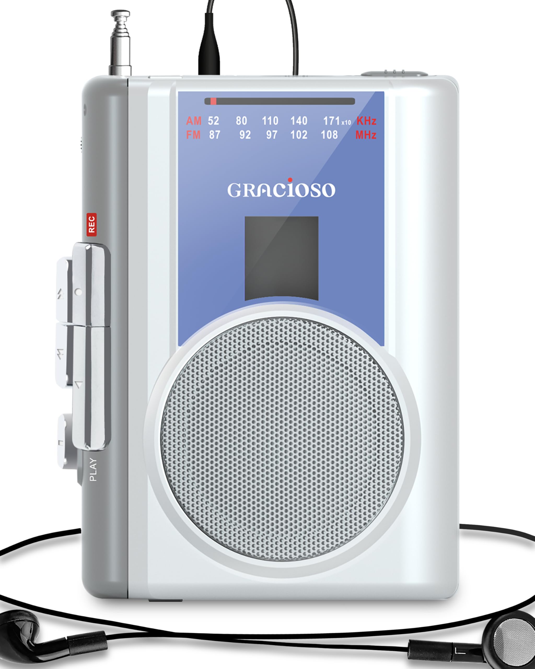 Gracioso Small Cassette Tape Player with AM FM Powered by DC or AA Battery | Pro