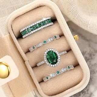 4 Pcs Cubic Zirconia Engagement Ring Set for Women, 7, Brass, Cubic Zirconia