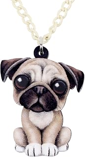 DOWAY Acrylic Charm Sweet Pug Dog Pendant Necklace Fashion Pet Animal Jewelry for Women Girls Decoration Party Gift Brown, Acrylic, Sandstone