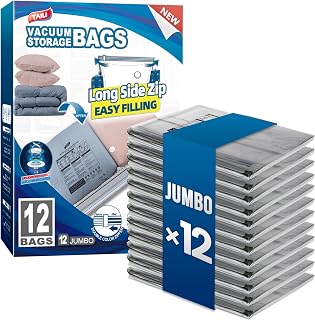 TAILI 12 Pack Vacuum Storage Bags, Jumbo LONG SIDE ZIP(39x28 inch), Clear
