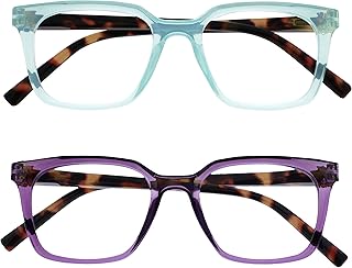 OPULIZE KOI Reading Glasses 2 Pack - Large Rectangular Frame - Purple-Aqua - Mens Womens - Spring Hinges - RR50-5Q - +3.50