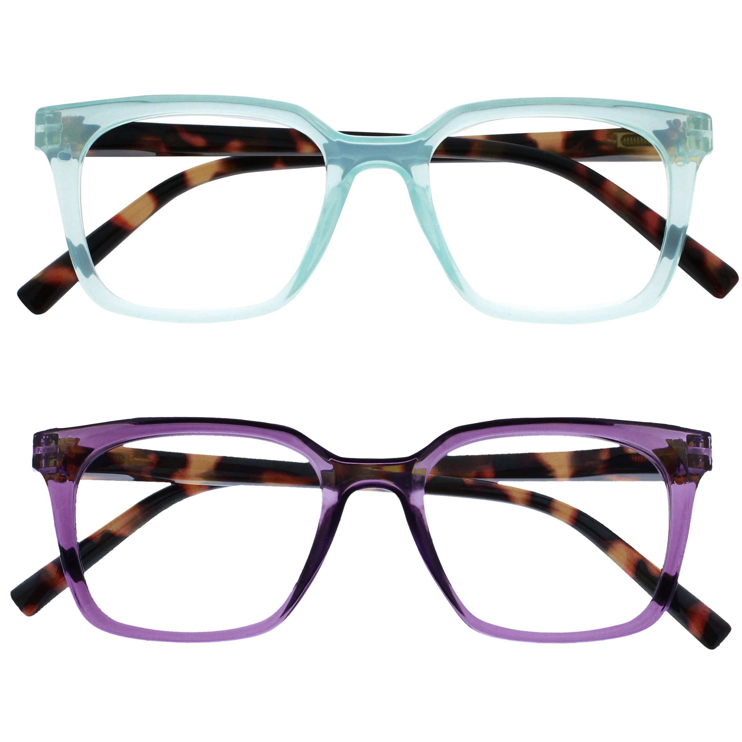 OPULIZE KOI Reading Glasses 2 Pack - Large Rectangular Frame - Purple-Aqua - Men