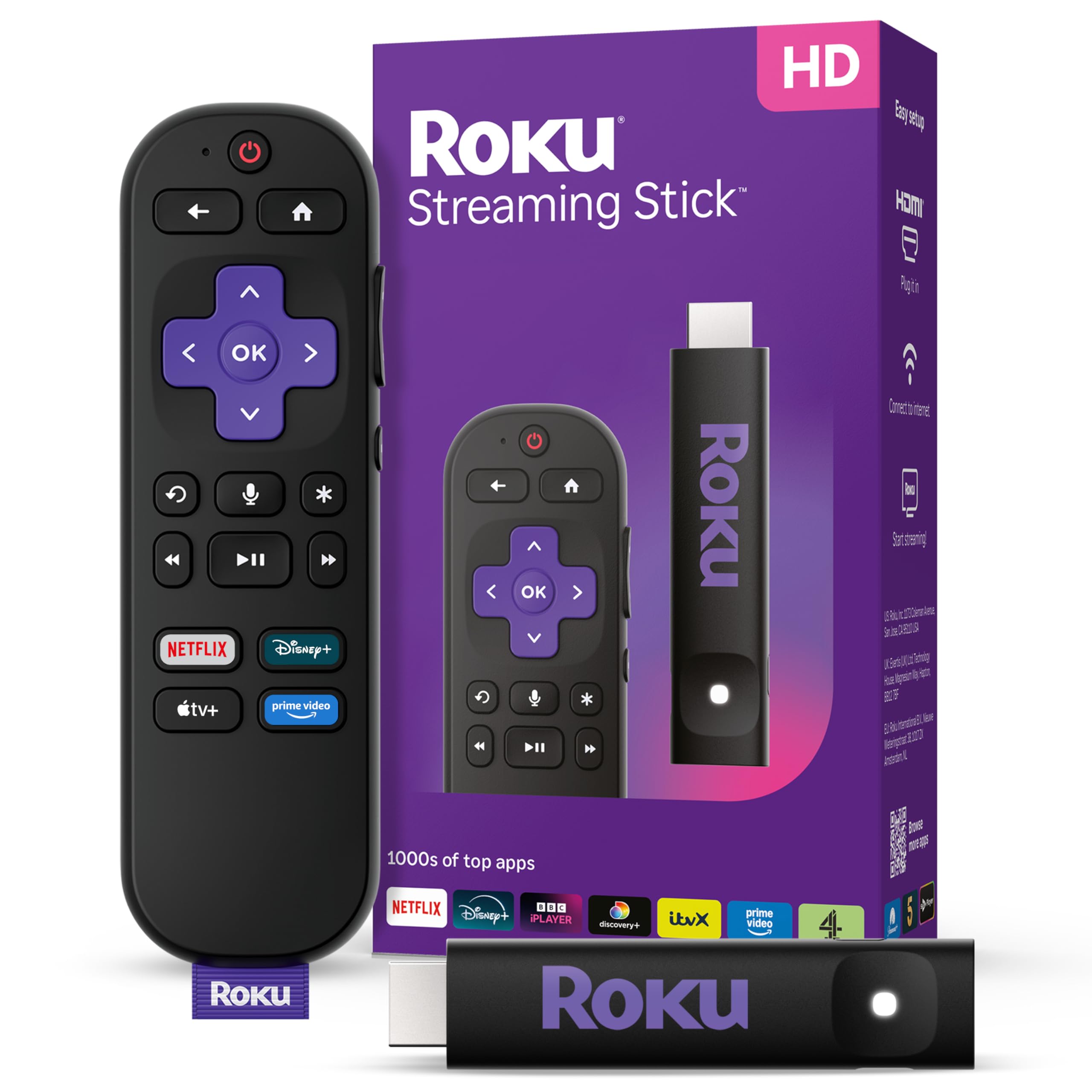 Roku® Streaming Stick™ 2025 – HD Roku Streaming Device for TV with Voice Remote 