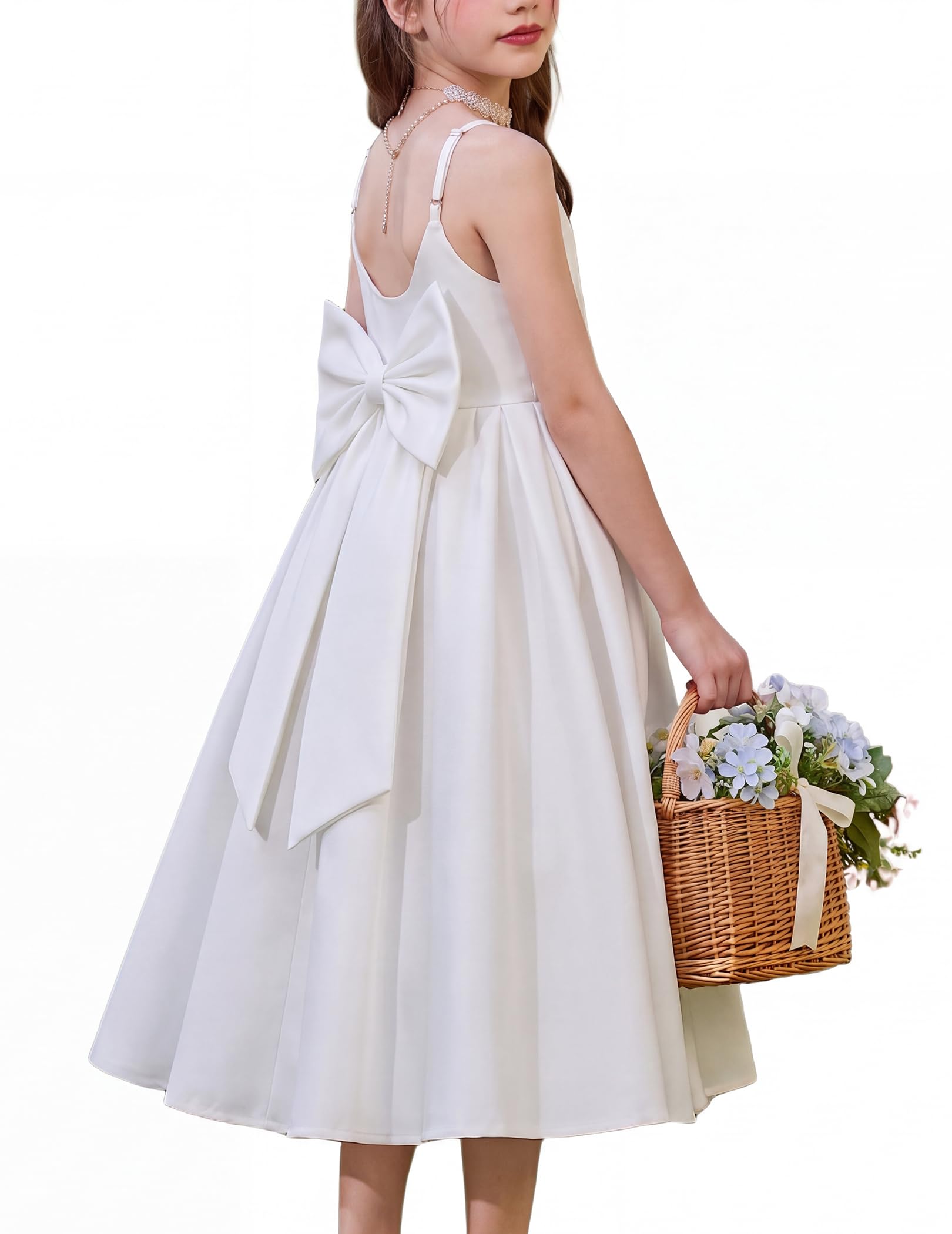 Arshiner Flower Girl Dress with Big Bow Elegant Sleeveless A-Line Ball Gown