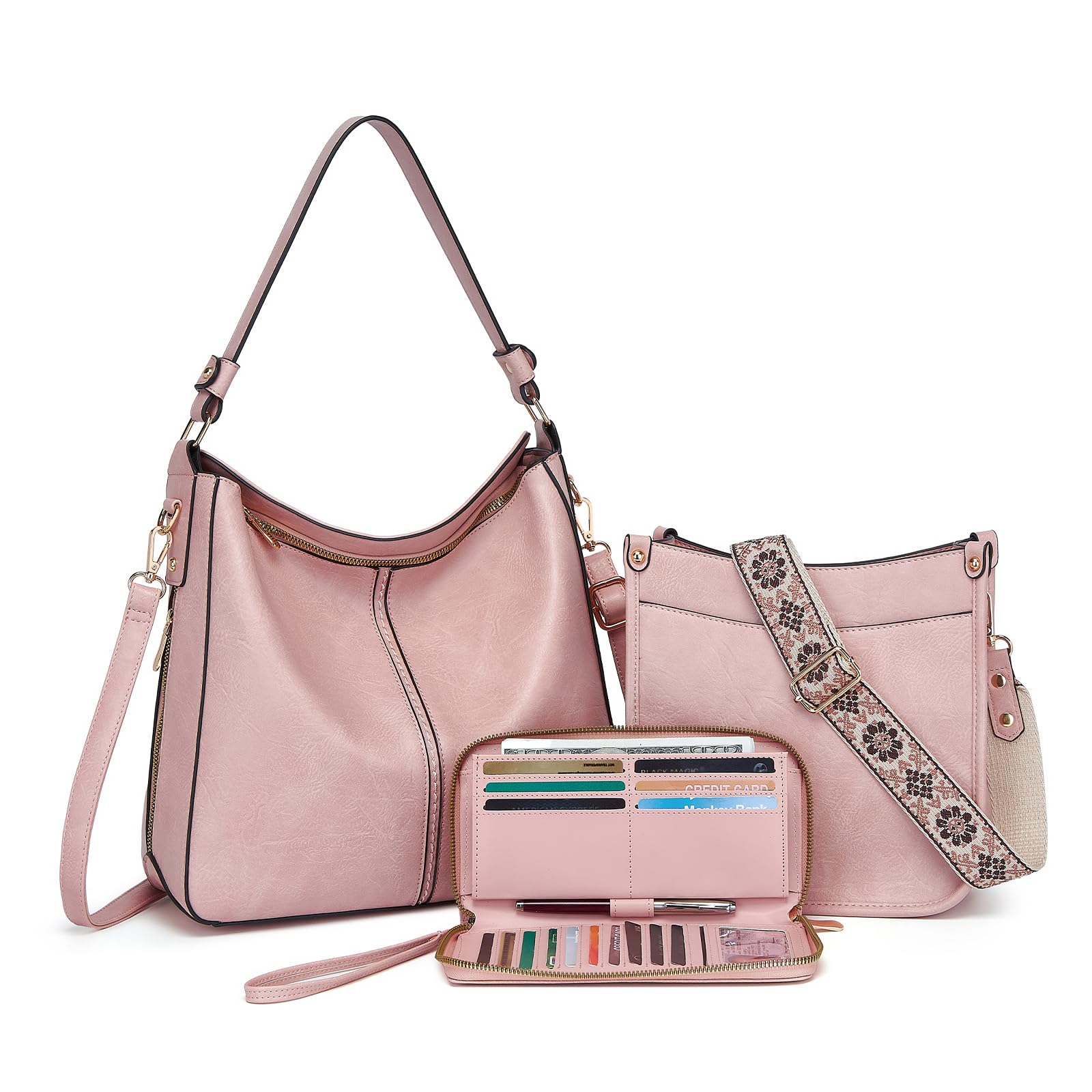 Purses for Women 3 Pieces Large Crossbody Bag Set Leather Purse with Wallet Adju