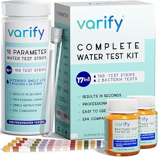 Varify 17in1 Drinking Water Test Kit – Water Testing Kit for Drinking Water | 100 Test Strips + 2 Bacteria Kits for Well & Tap Water, Tests Lead, Chlorine, Hardness, Iron, Fluoride, Copper, Zinc & More