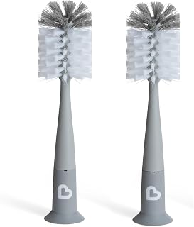 Munchkin 2 Pack Bristle Bottle Brushes for Baby Cups | Built-in Teat | Grey