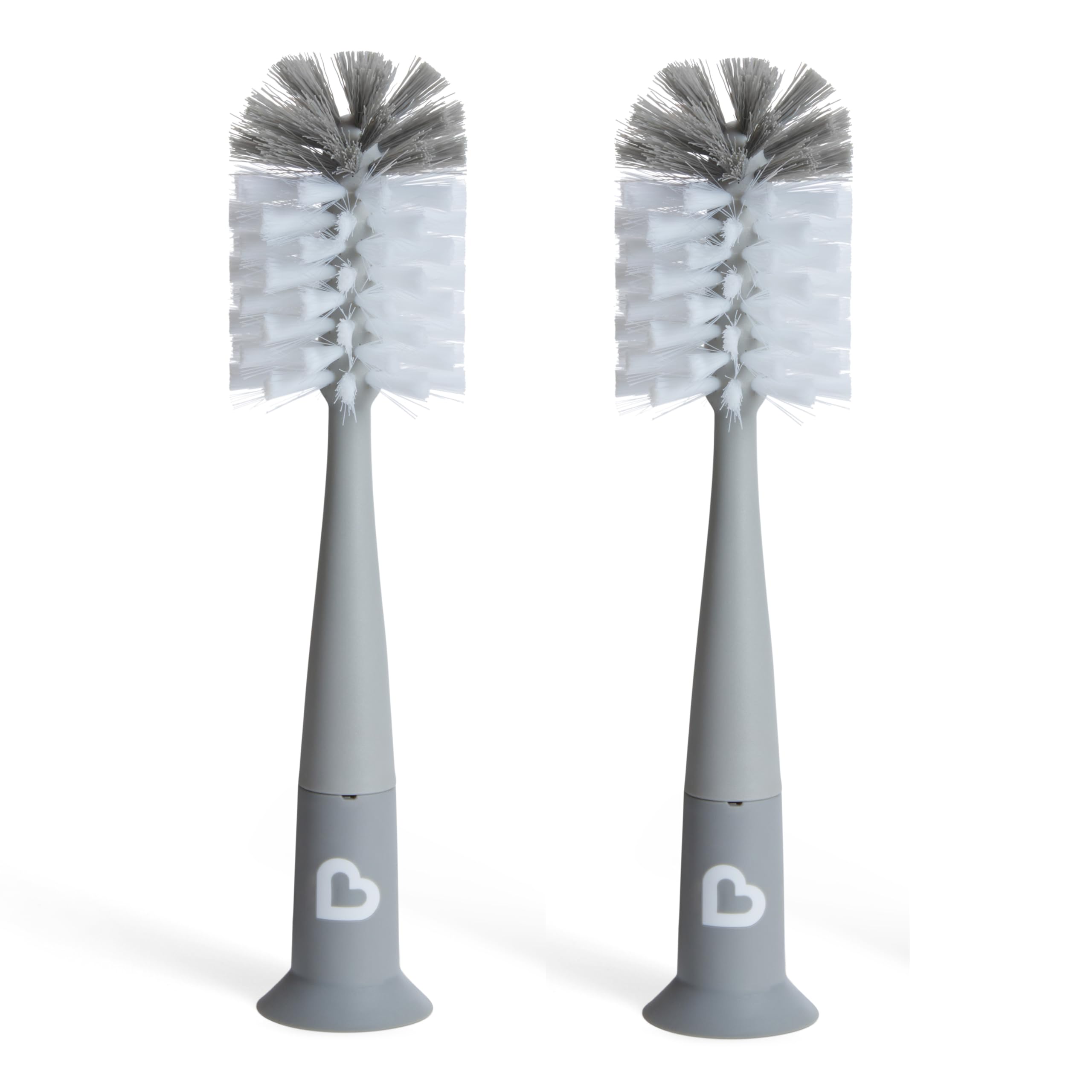 Munchkin 2 Pack Bristle Bottle Brushes for Baby Cups | Built-in Teat | Grey