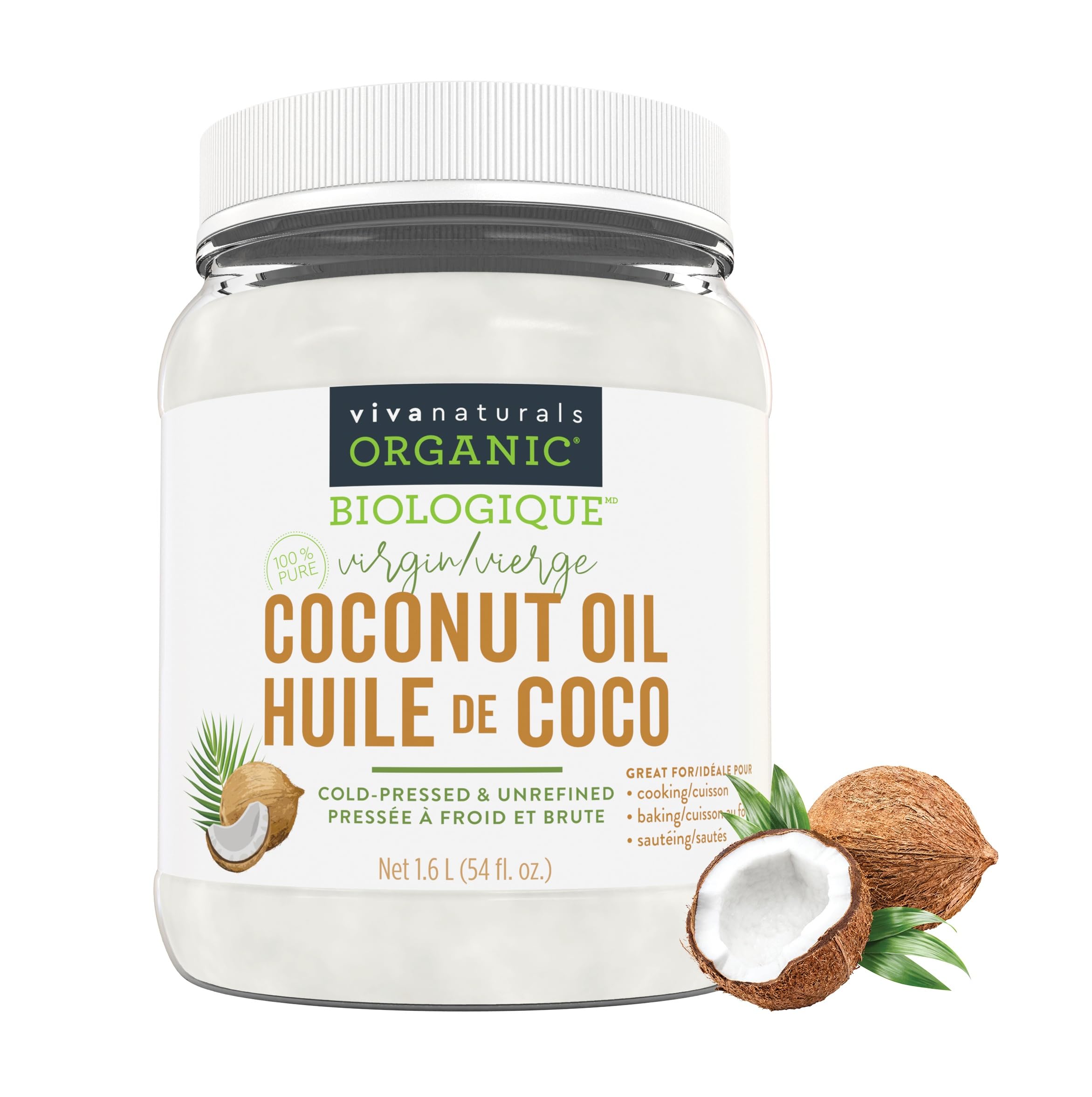 Viva Naturals Organic Virgin Coconut Oil, Cold-Pressed, Unrefined, 54 fl oz (1.6
