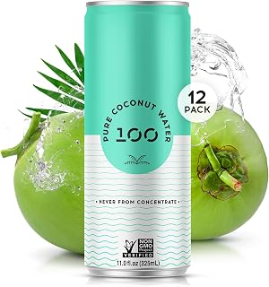 100 Coconuts Pure Coconut Water - Low Calorie All-Natural Drink with Electrolytes - Naturally Sweet, no preservatives - Non-GMO, 11 fl oz, Pack of 12 (Pure Coconut Water)