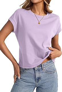 EasyGala Womens Cap Sleeve Crop Tops Cotton T Shirts Crewneck Loose Fit Short Sleeves Tee Summer Fashion Clothes 2025