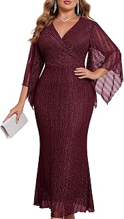 CYCLAMEN Plus Size Sparkly Formal Dress Lace Maxi V Neck Mermaid Cocktail Evening Wedding Guest