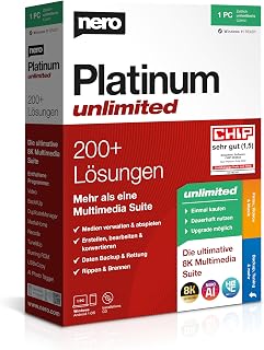 Nero Platinum Unlimited | All-in-One Multimedia Suite | Video Editing 4K/8K | Photo AI | Music & Media Tools | Convert & Burn | Backup & PC Optimisation | Lifetime License | 1 PC | Windows 11/10/8/7
