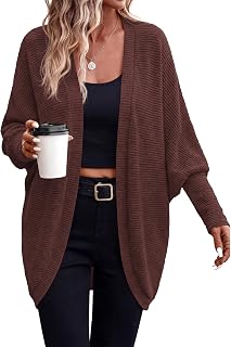 PRETTYGARDEN Cardigan lungo da donna aperto sul davanti, con collo a scialle, maniche a pipistrello, lavorato a coste, comodo maglione autunnale