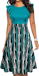 YATHON Women's Vintage Ruffle Sleeve Floral A Line Cocktail Party Dresses
