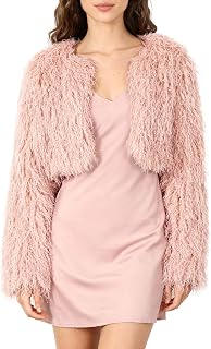 Amazhiyu Womens Faux Fur Open Front Crop Coats