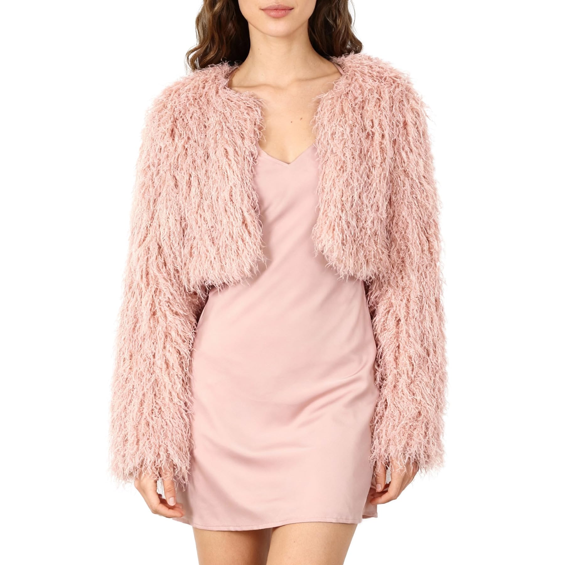 Amazhiyu Womens Faux Fur Open Front Crop Coats