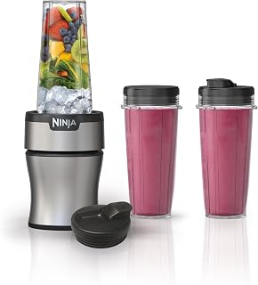 Ninja Nutri-Plus Personal Blender, 900PW, (3) 20oz Cups, Silver, BN301 | 900-peak-watt push-to-blend motor for smoothies & sauces. (3) 20-oz cups, 2 spout lids & storage lid. Dishwasher safe.