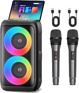 Bluetooth Speaker with 2 Wireless Microphones Party Speaker for Adults Kids | Gifts,Portable,Rechargeable,5 Light Modes, Support TWS USB AUX TF Card ,Outdoor Loud Speaker Home Theater Systems