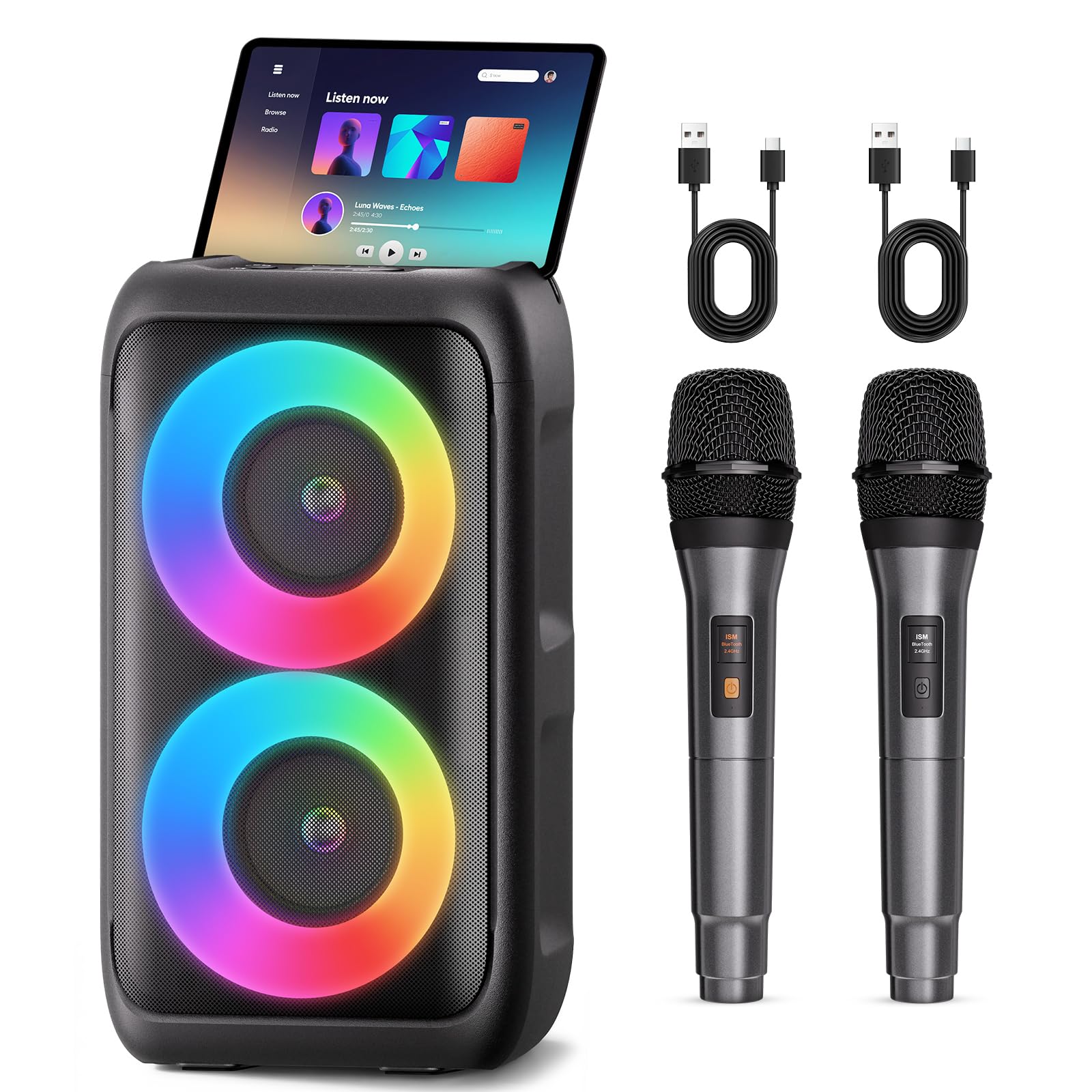 Bluetooth Speaker with 2 Wireless Microphones Party Speaker for Adults Kids | Gi
