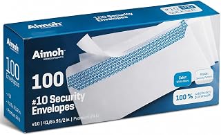 Aimoh #10 Security Mailing Envelopes Letter Size, Self Seal, 100 Count | No Window, EnveGuard Security Tint, White, 4⅛ x 9½ in, 24 lb paper