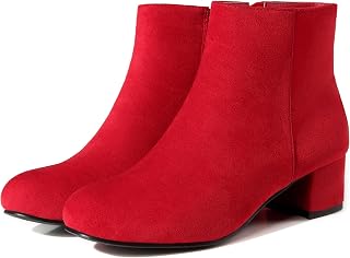 CAMSSOO Gogo Short Ankle Boots for Women Side Zip Low Block Heel Booties