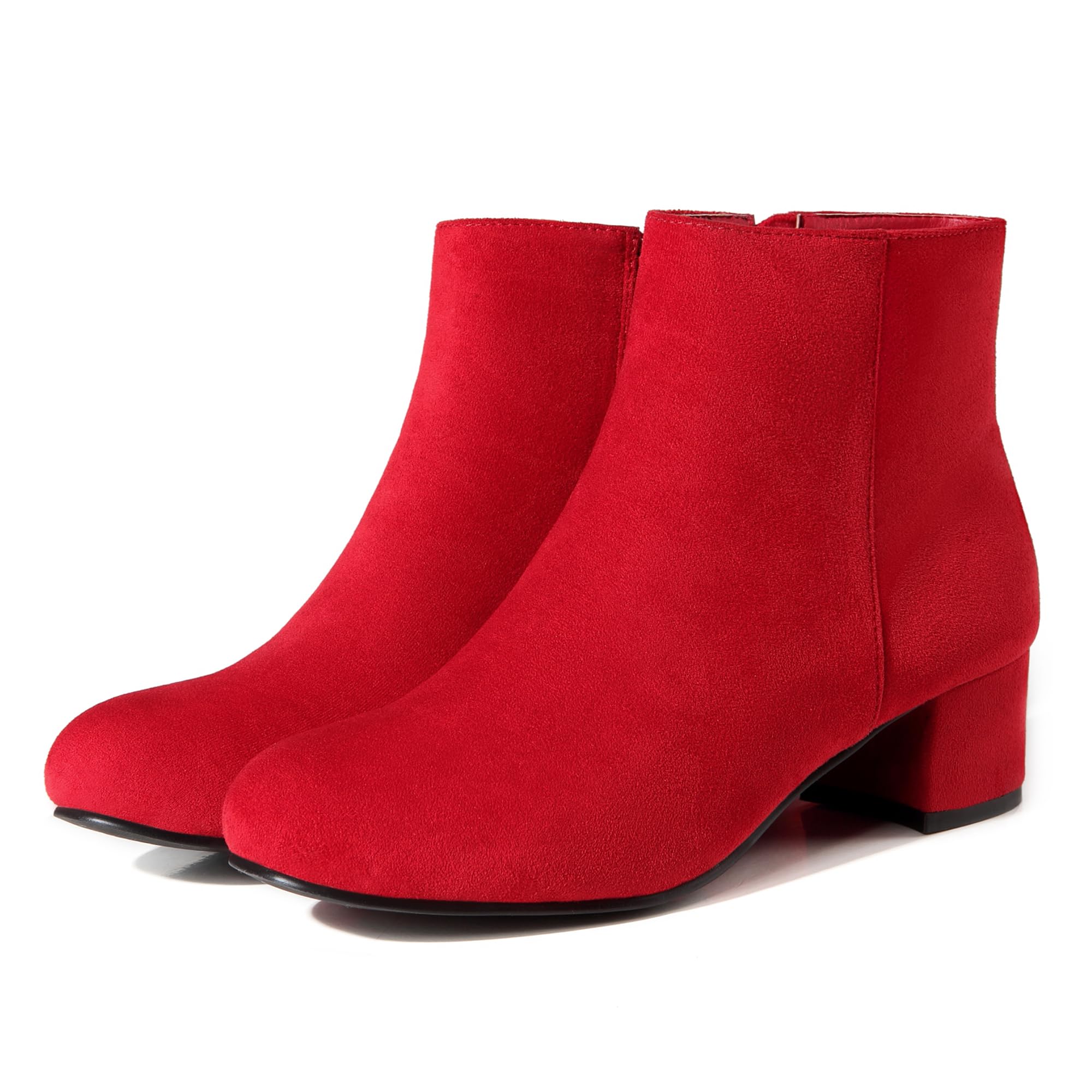 CAMSSOO Gogo Short Ankle Boots for Women Side Zip Low Block Heel Booties