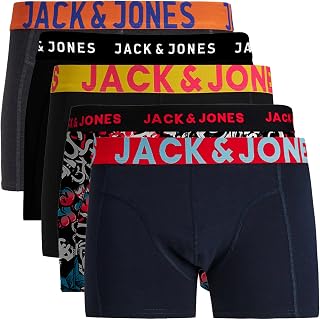 Jack & Jones Men's Boxer Shorts, Set of 5, White, Black, Blue and Grey, 95% Cotton, Sizes S, M, L, XL, XXL 12213221