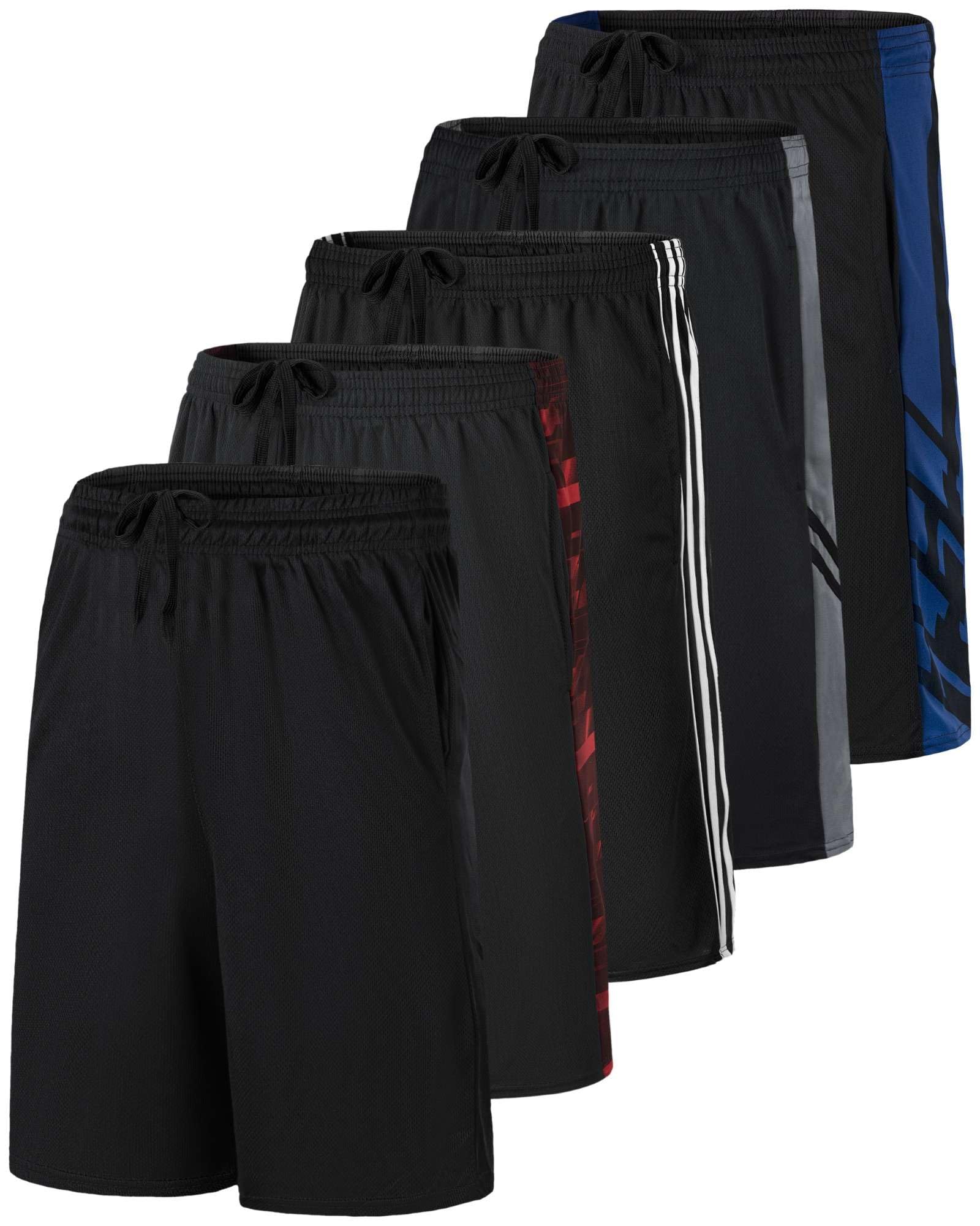 5 Pack Men's Mesh Shorts 9" Long Athletic Running Workout Gym Basketball