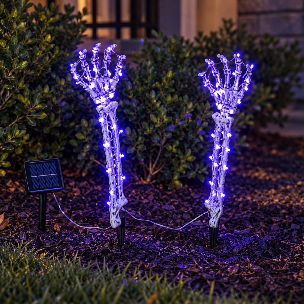 Halloween Solar Skeleton Hand Lights 2 Pack, 100LED Purple Halloween Stakes | 2 