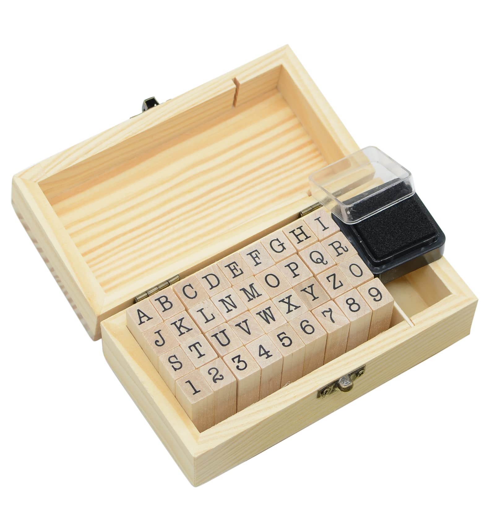 Pack of 36 Pcs Small Wooden Rubber Stamps 0.2 Inch of Letter and Number for DIY 