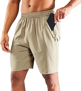 MIER Men's Quick Dry Running Shorts with Zipper Pocket, Elastic Waistband, Workout Shorts, Exercise, Fitness, 7 Inches