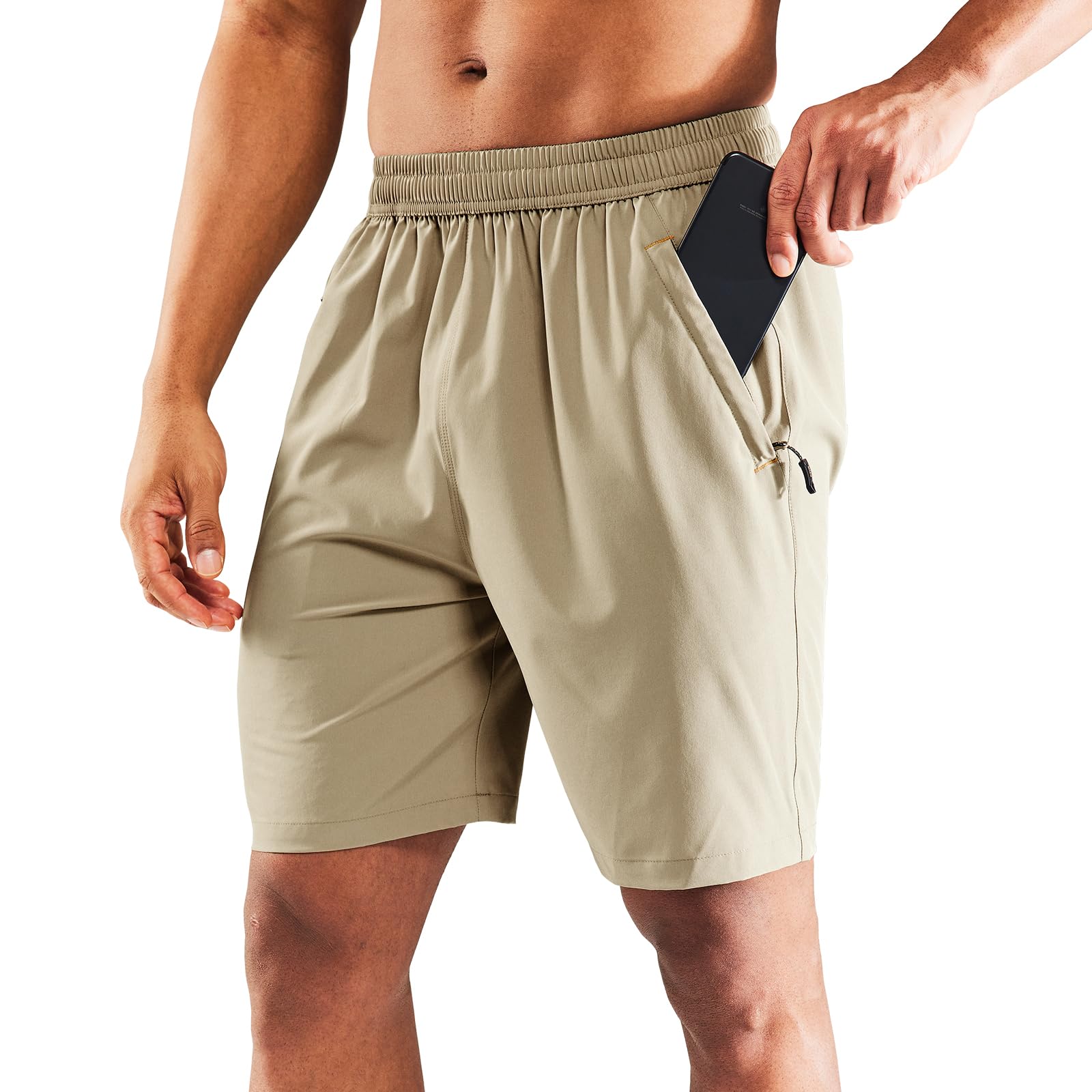MIER Men's Quick Dry Running Shorts with Zipper Pocket, Elastic Waistband, Worko