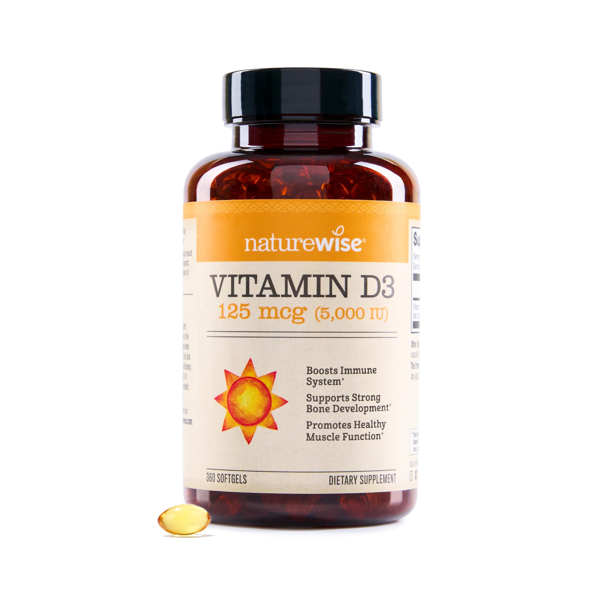 NatureWise Vitamin D3 5000IU Supplement, Immune Support, 360 Mini Softgels | Vit