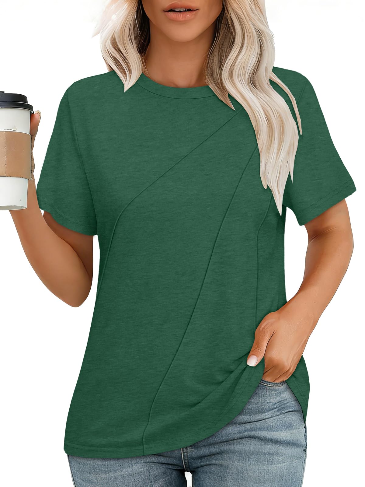 JOELLYUS Womens Summer Tops Casual Short Sleeve Shirts Crewneck Cute Trendy Tuni