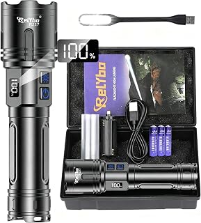 Relybo Torches LED Super Bright Rechargeable 1,000,000 Lumen - 30W XHM90.2 | 6000ft Long Range - Powerful Torch, 2 Switches Stepless Dimming High Powered Torch Flashlight, Camping Dog Walking Emergency