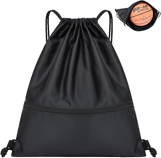 Shunshi Drawstring Bags, Drawstring Gym Bag, Waterproof Oxford Cloth PE Bags with Mesh Pockets, School Girls Boys Backpack Swimming Bag with Outside Zipper, Sports Yoga Beach Football for Women Men